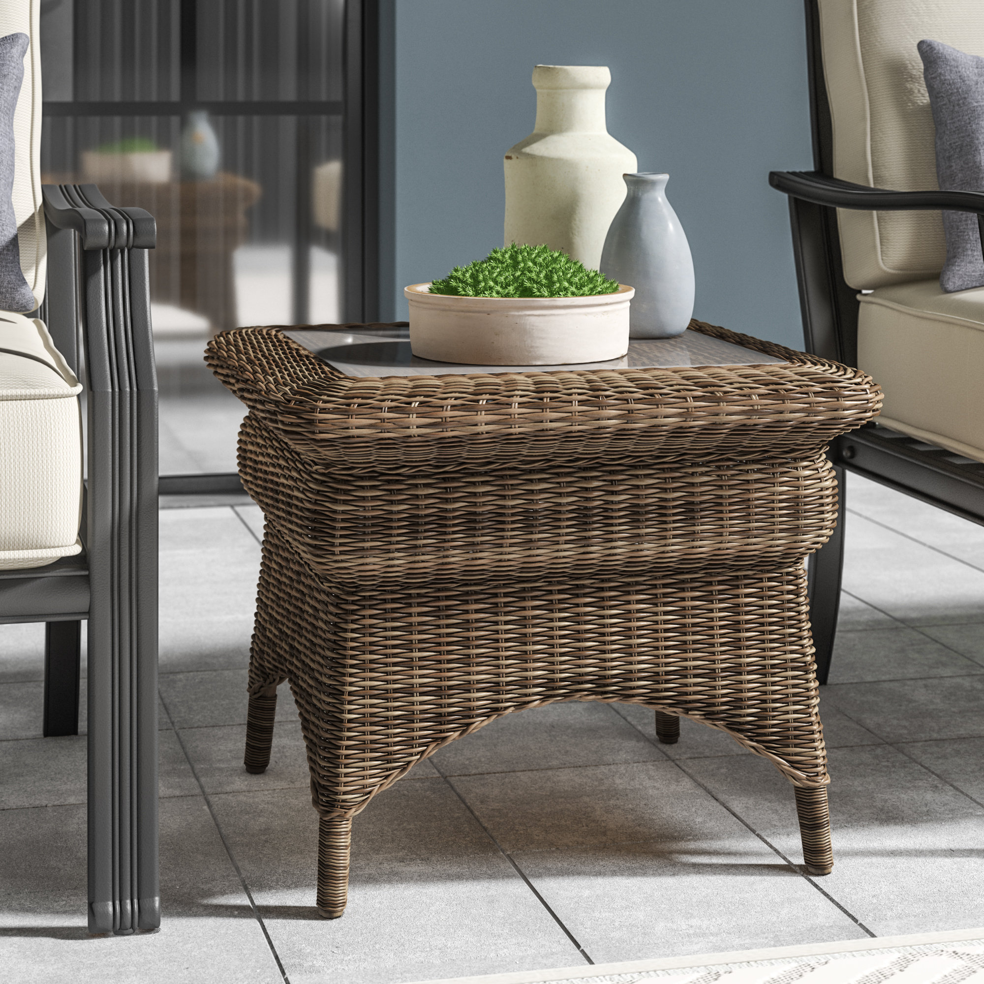 Lark Manor Aaraiz Glass Outdoor Side Table Wayfair