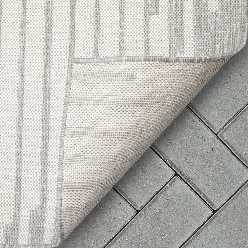 Well Woven Medusa Alder Modern Stripes Indoor/Outdoor Ivory Grey Flat ...