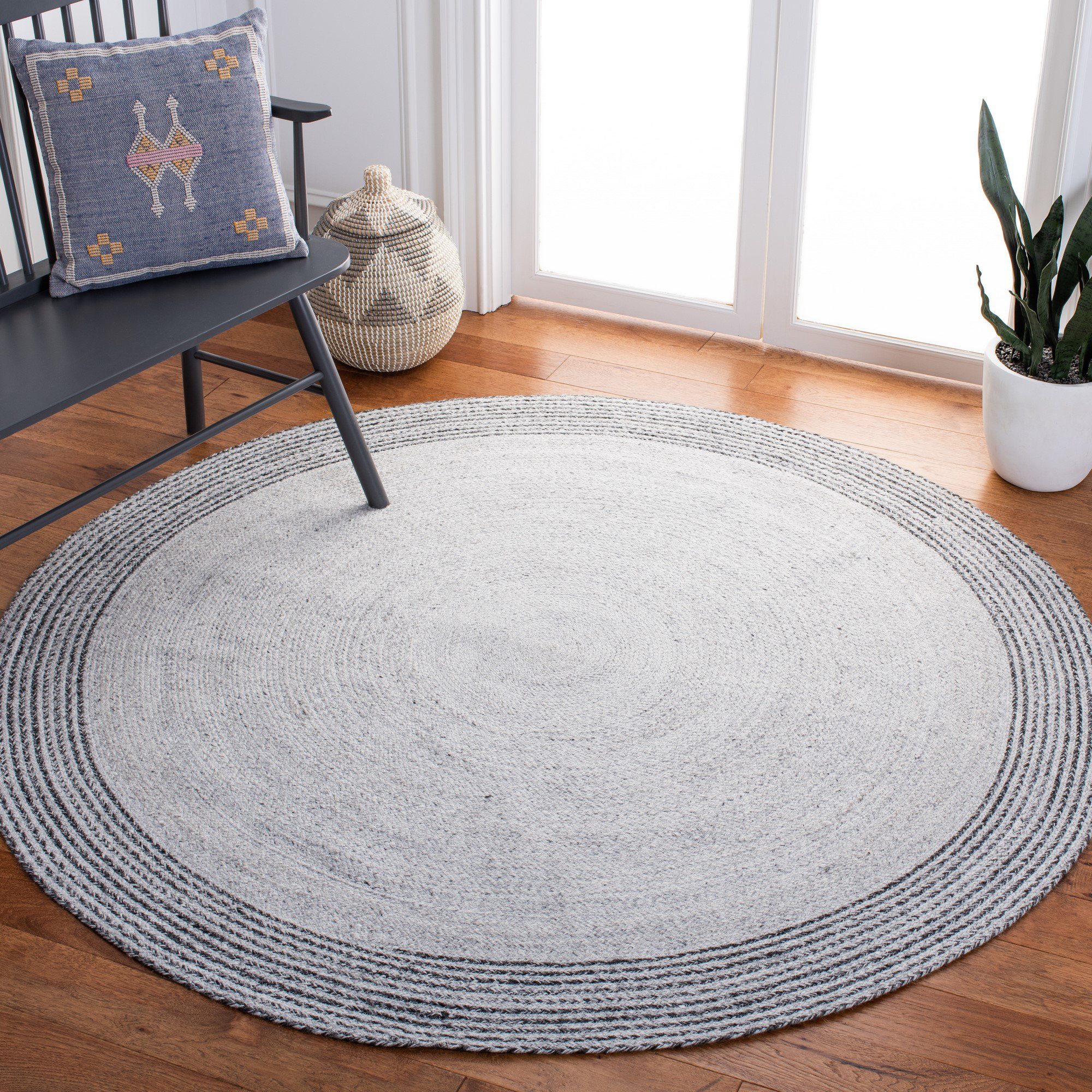 Gracie Oaks Round Rinelle Hand Braided Gray/Black Area Rug Wayfair