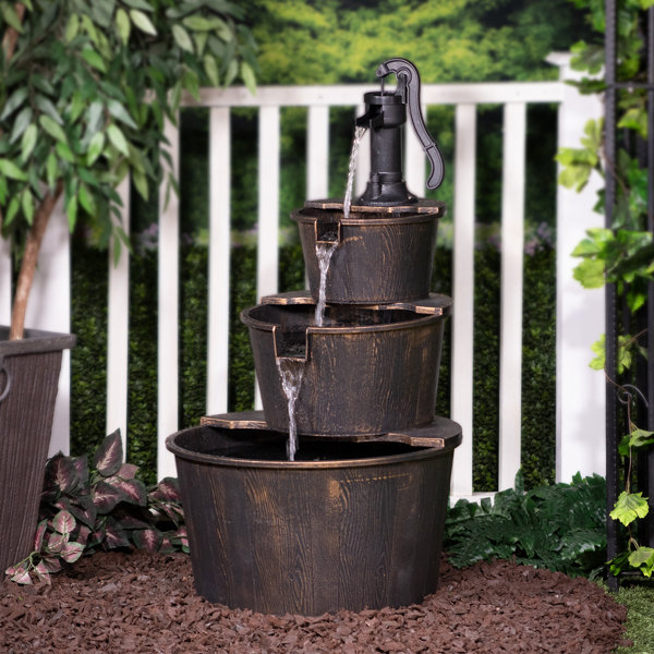 Outdoor Water Pump Half Whiskey Barrel Fountain Garden Yard Bird Bath Home Decor 
