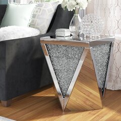 Side End Table Square Sparkly Silver Mirrored Floating Crystal Tall 31x31xH75cm 
