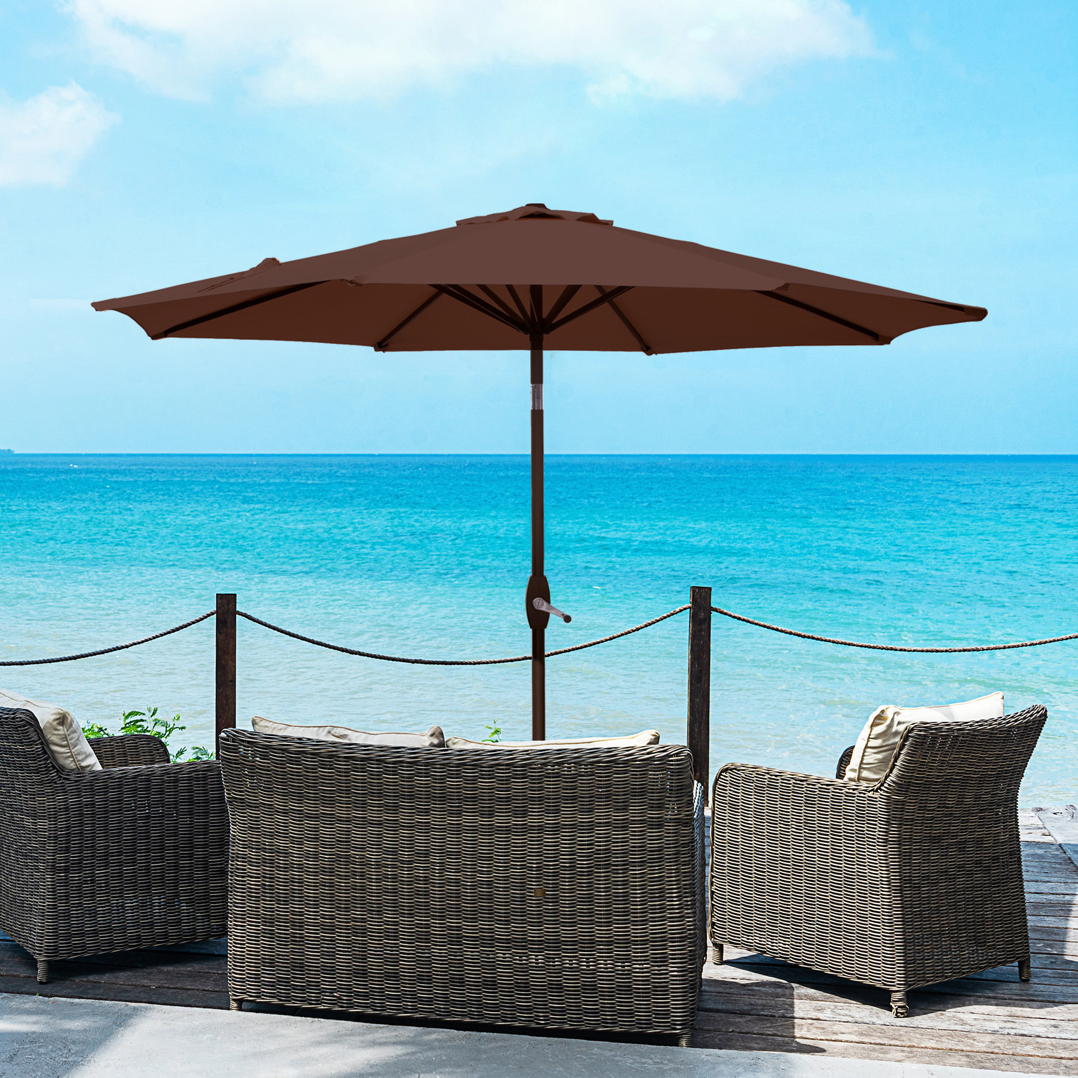 9FT Patio Umbrella Tilt Deck Outdoor Garden Market Beach Sun Shade White 