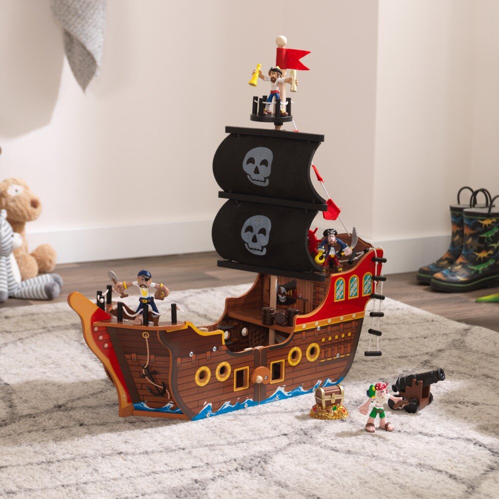 Kidkraft Large Wooden Pirate Ship Toy KidKraft 25"x18"x6.5" See Pictures for Condition! 