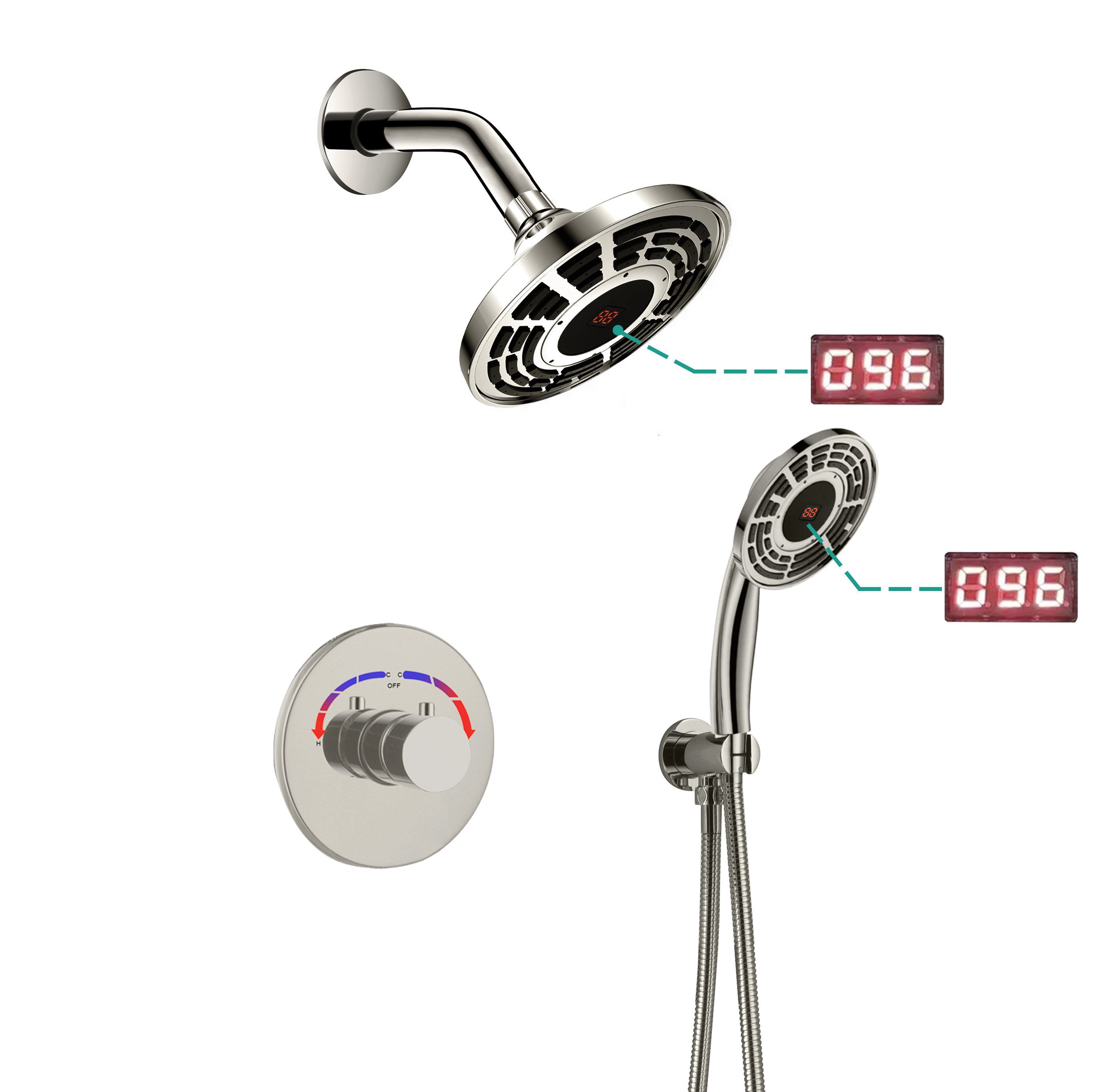 EVERSTEIN Digital Display Thermostatic Shower Head Faucet Set with