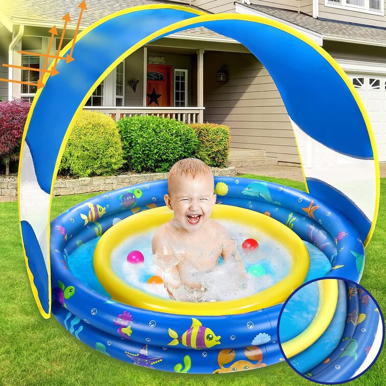 Stable Inflatable Kiddie Pool For 1-2 Years Baby Toddlers Outside Garden Inflatable Paddling Pool Small 2 Ring Round Paddling Pool Backyard Blue 