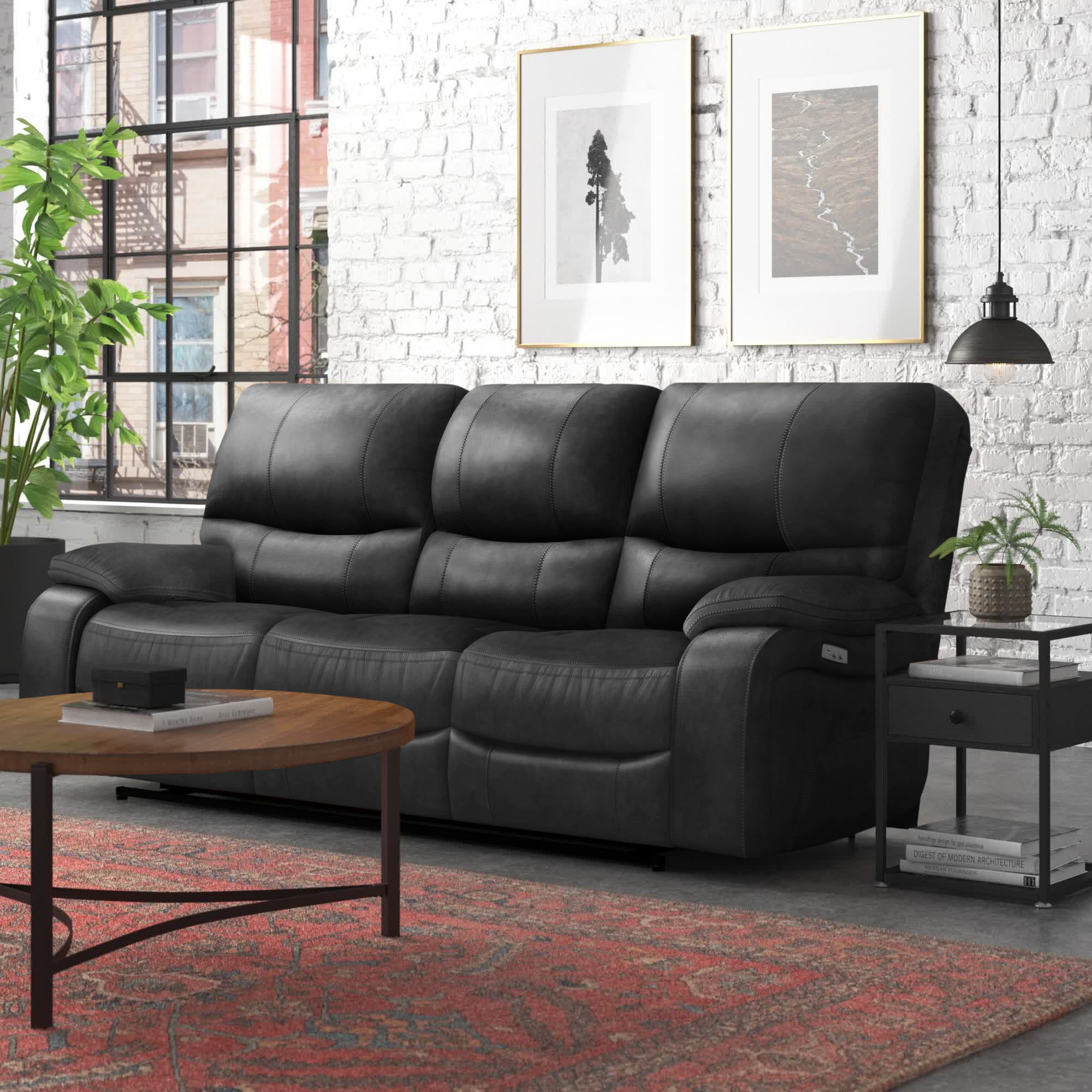 Steelside™ Flagg 86" Genuine Leather Pillow Top Arm Reclining Sofa