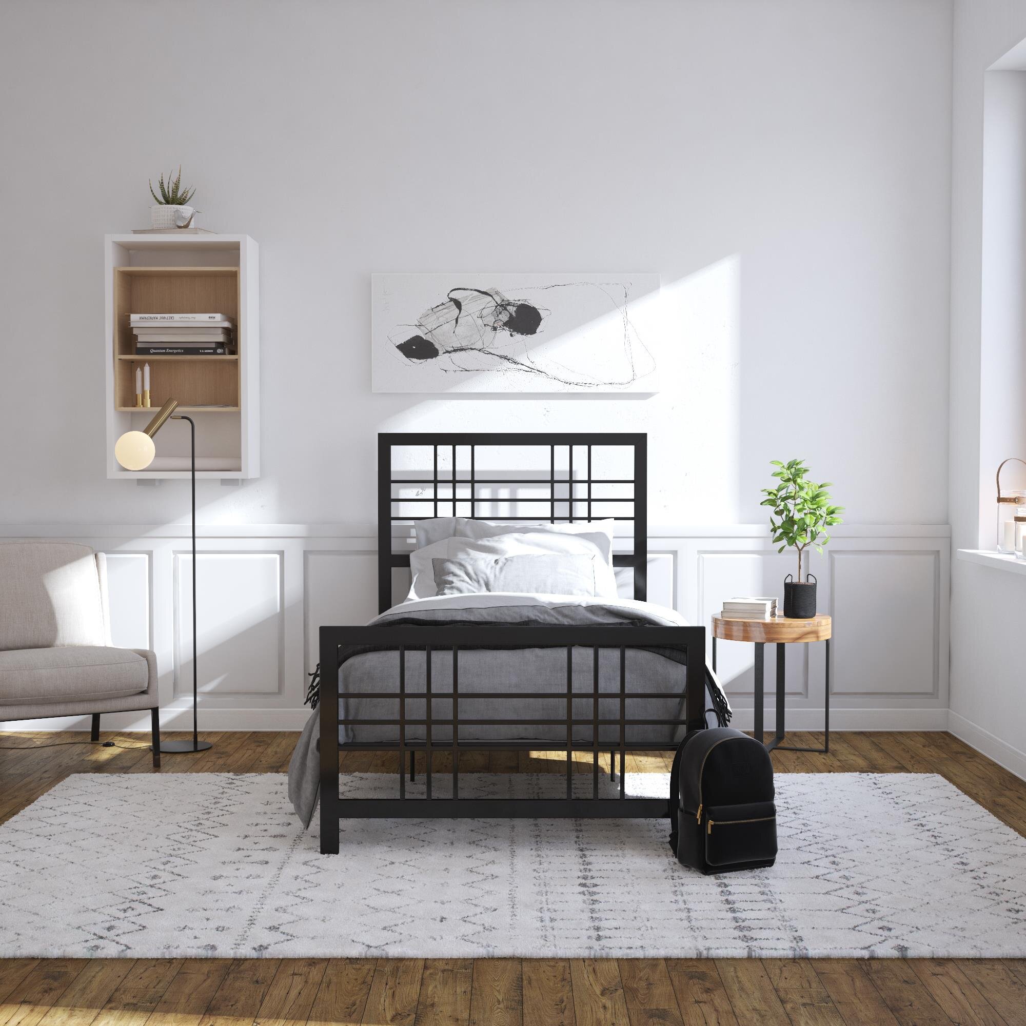 Single Metal Bed Frame Twin Size Bedstead Replacement Platform Bedroom Furniture 