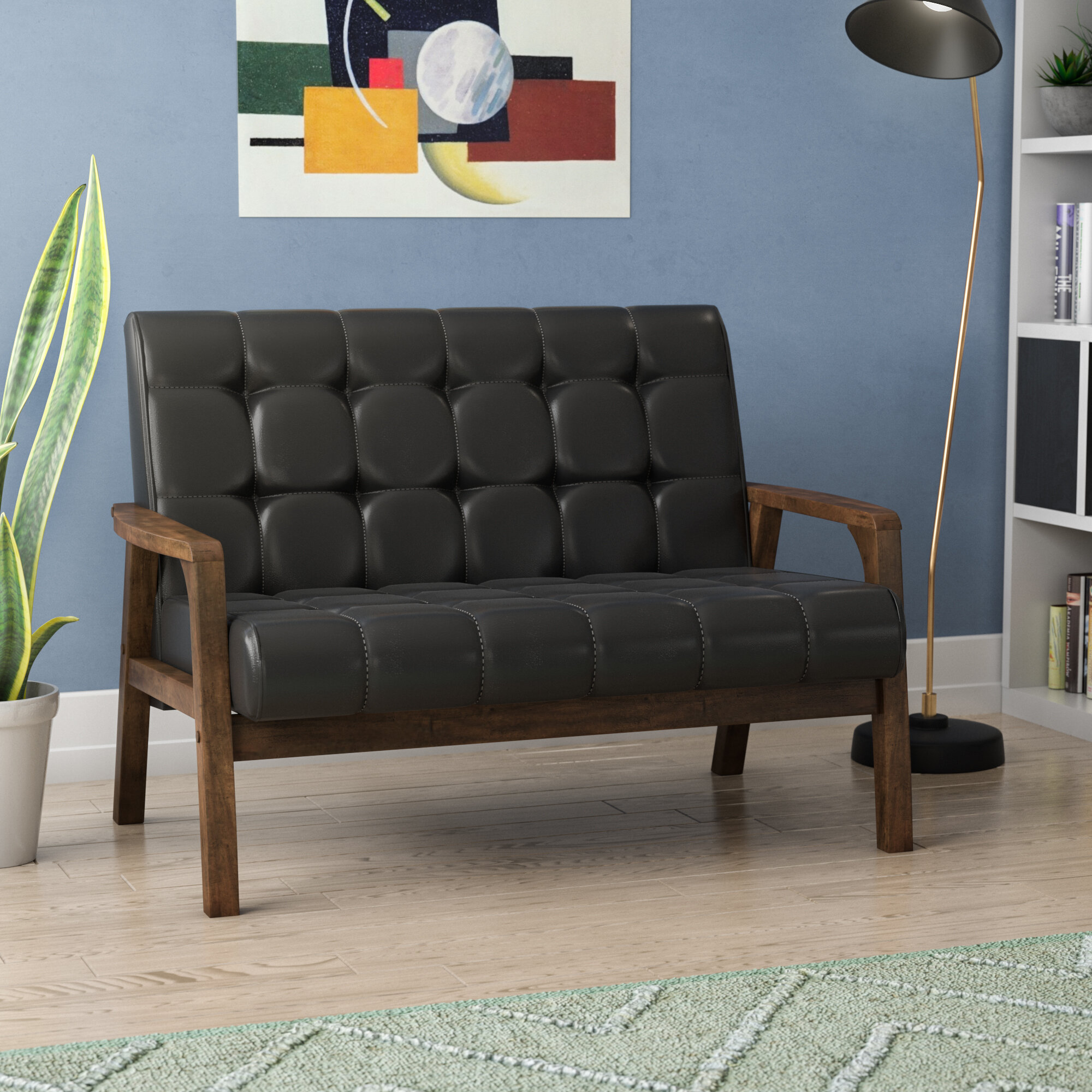 Tyreese 44.75” Faux Leather Square Arm Loveseat