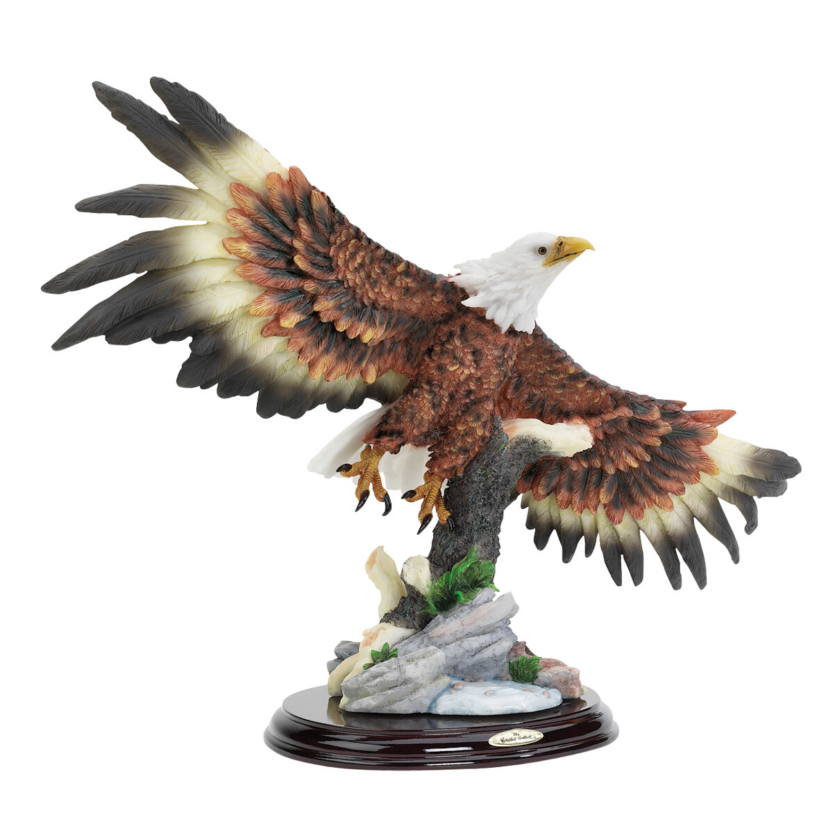 Wingspan Bald Eagle Design Toscano Hand Painted 16" Wide Statue Solid Wood Base