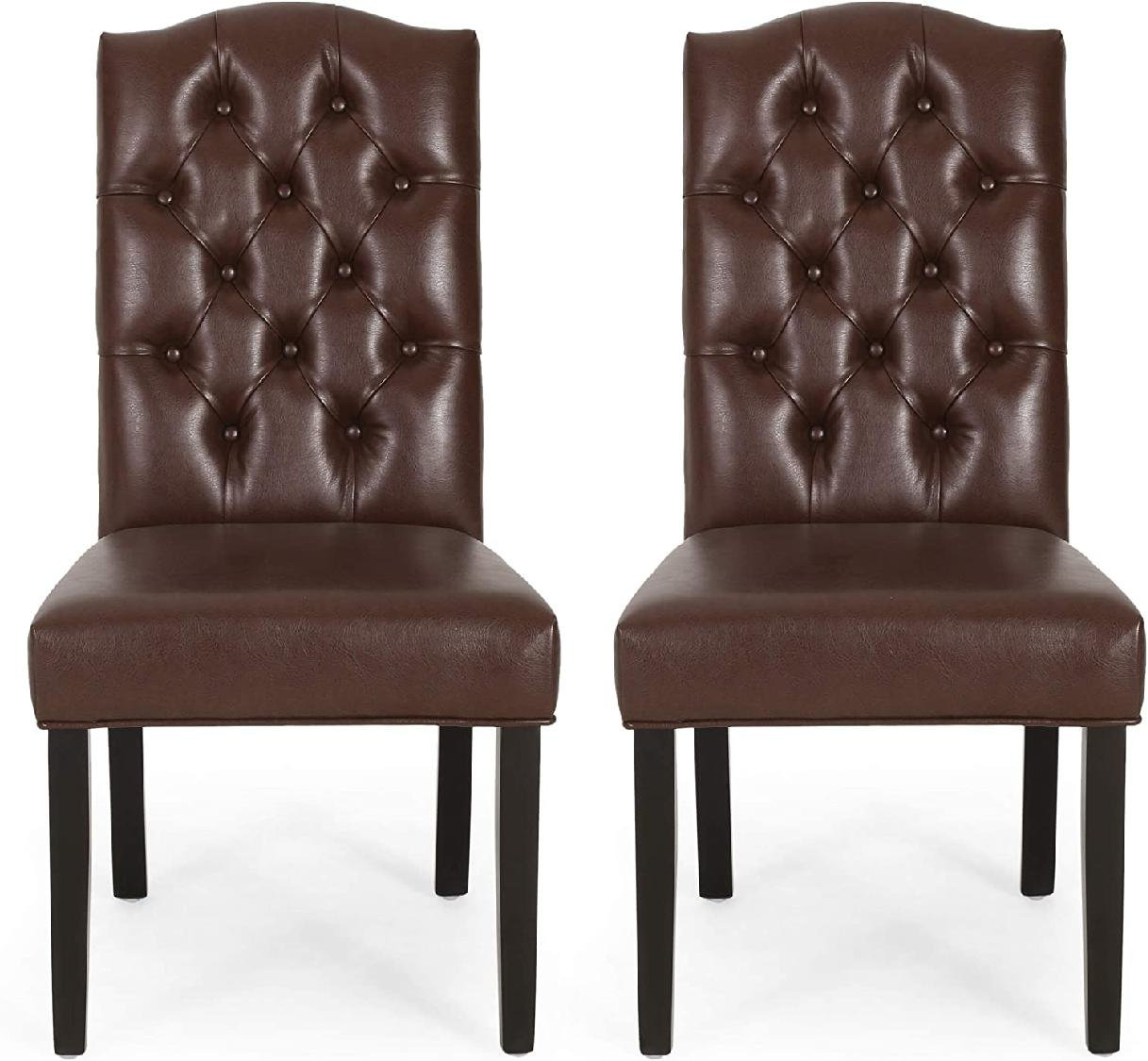 Red Barrel Studio® Tufted Leather Parsons Chair in Dark Brown Wayfair