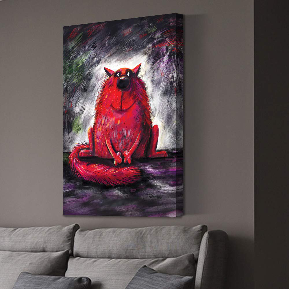 IDEA4WALL Red Cat Alone Cartoon Lovely Animal - Wrapped Canvas Graphic Art  | Wayfair