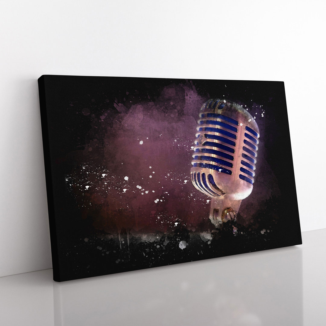 Ebern Designs Poster Steel Vocal Microphone Paint Splash
