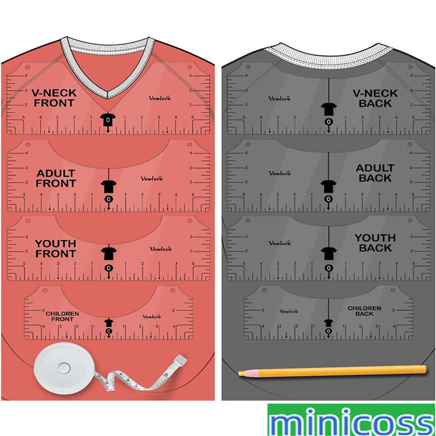 MINICOSS Tshirt Ruler Guide For Vinyl Alignment, T Shirt Rulers To