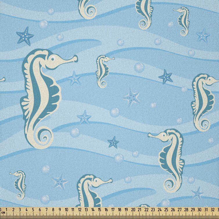 East Urban Home Animal Fabric By The Yard, Cartoon Seahorses Baby Girls  Boys Playroom Nautilus Themed Design, Microfiber Fabric For Arts And Crafts  Textiles & Decor, 3 Yards, Blue | Wayfair