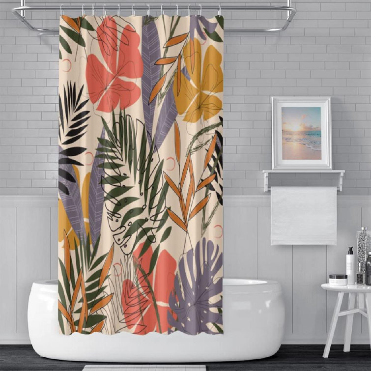 72x72'' Tropical Leaves Shower Curtain Bathroom Waterproof Fabric Bath 12 Hooks 