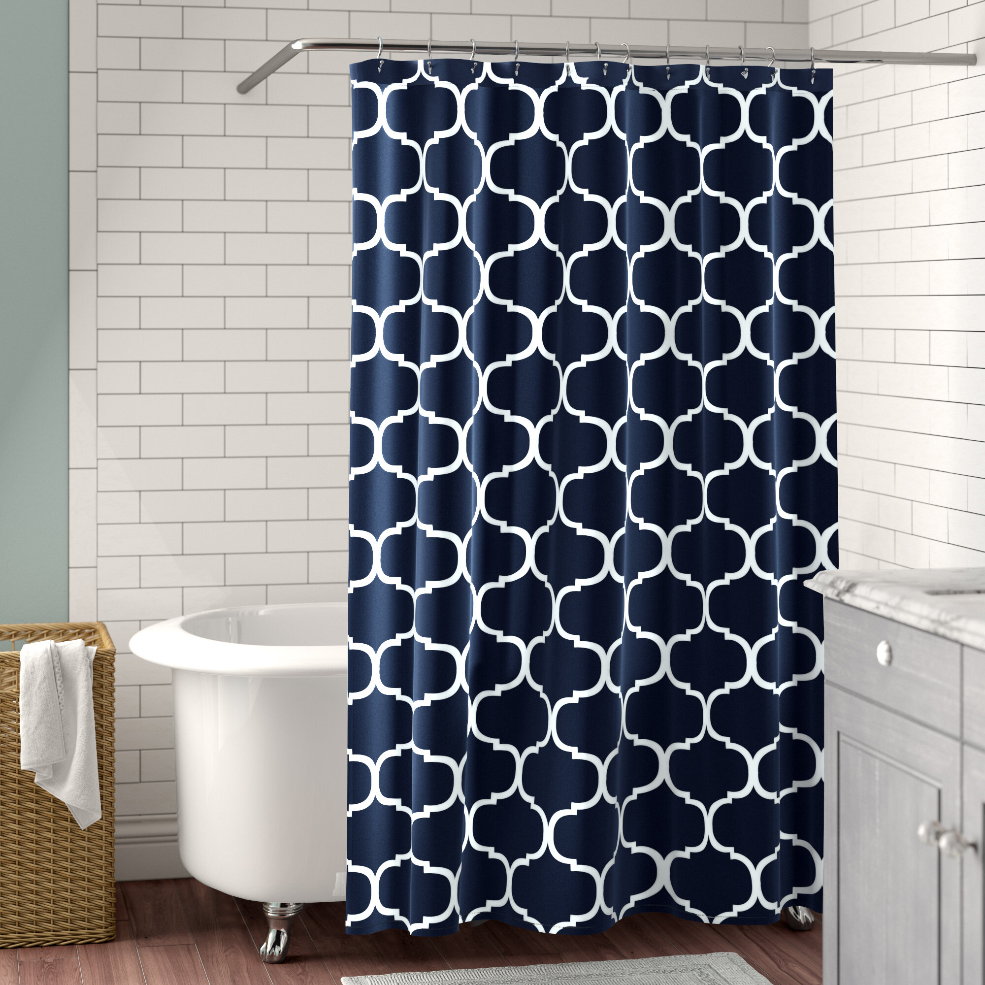 Geometric Pencil Nib White Shower Curtain Waterproof Fabric Bathroom Mat Decor 