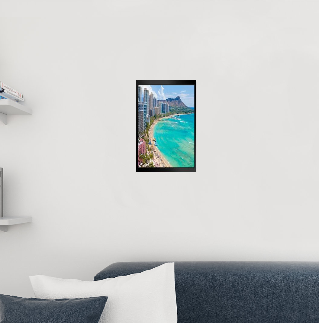 Highland Dunes Waikiki Beach Honolulu Hawaii Photo Black Wood Framed Art Poster 14X20 Picture