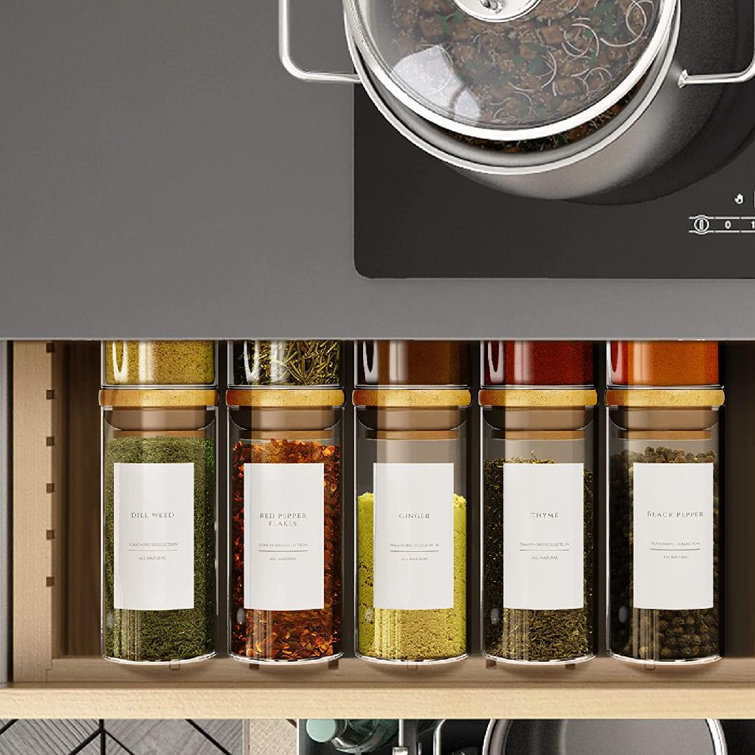 Prep & Savour Lead-Free Bamboo Lid Set of 10 Spice Jars with ...