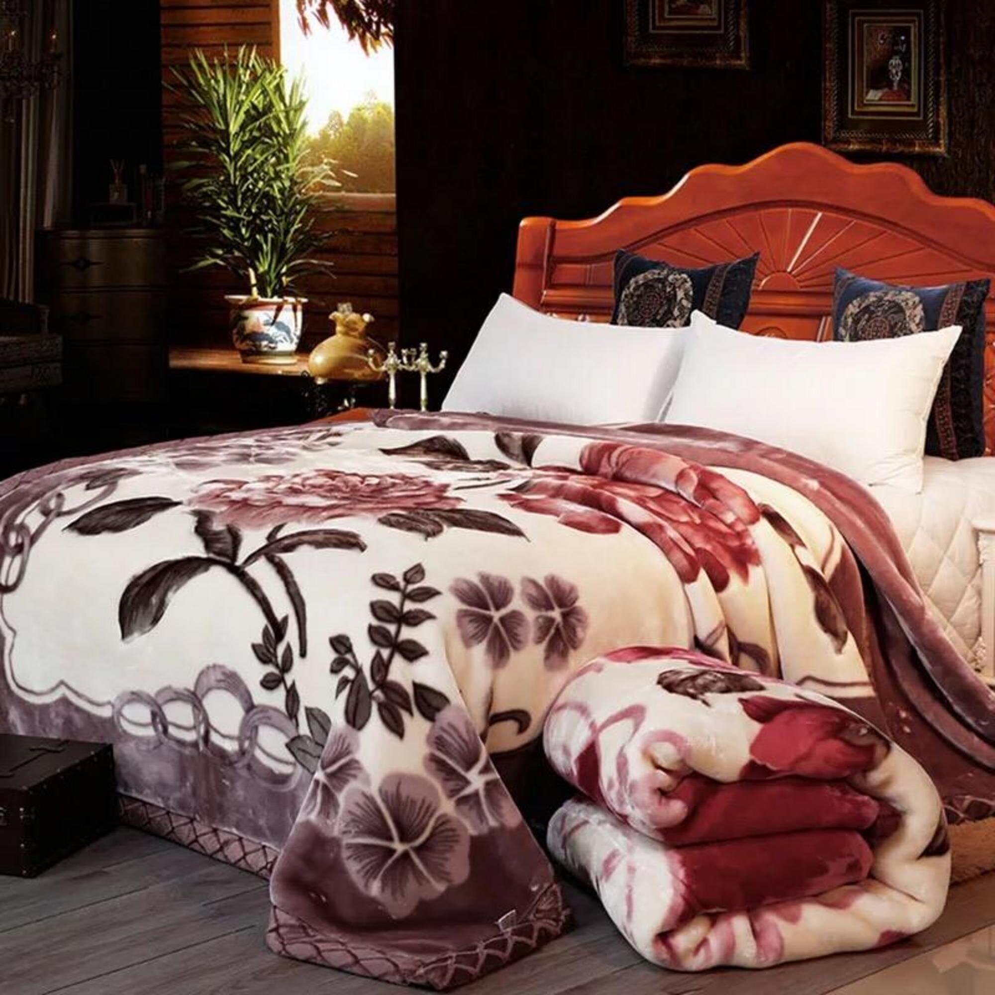 Large Soft Warm Velvet Throw Over Bed Plush Bedspread Double King Bed Blanket 