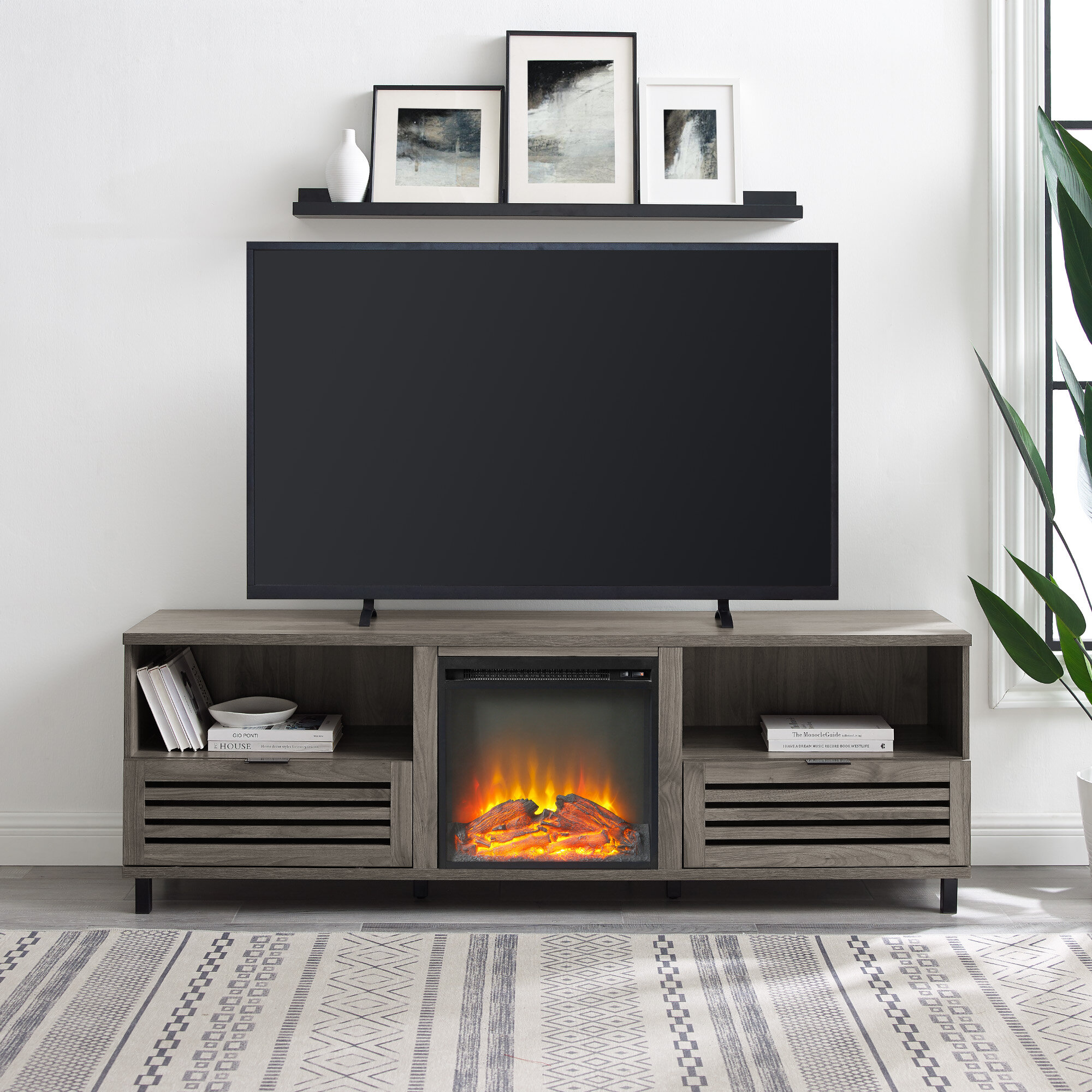 Iridenta TV Stand for TVs up to 80" with Fireplace Included
