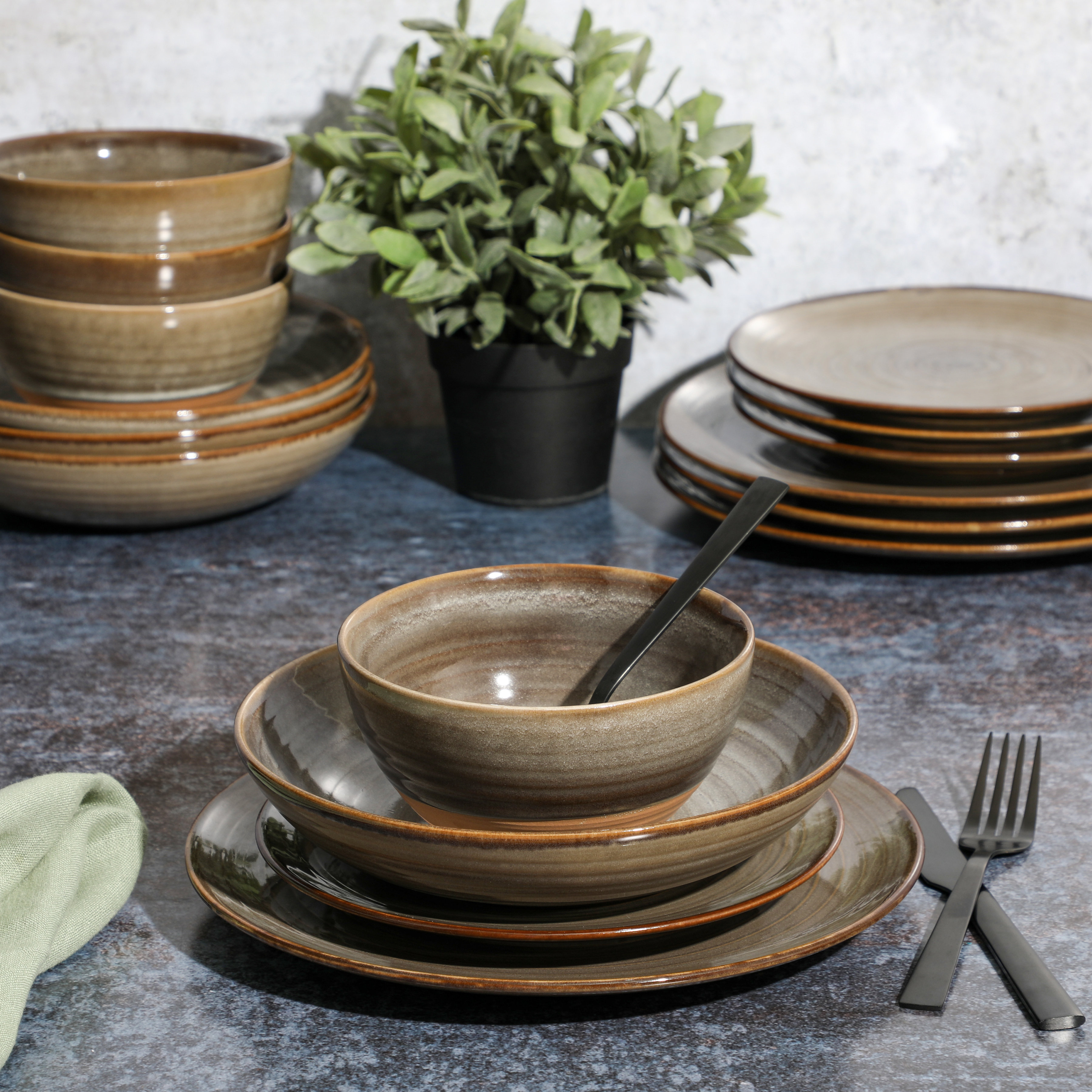 Gibson Elite 16 Piece Dreamweaver Double Bowl Terracotta Reactive Dinnerware Set & Reviews Wayfair