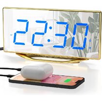 Bed Shaker Alarm Clock for Heavy Sleepers Teens Loud Alarm Clock for Bedroom with Phone Charger,8.7'' Mirror Digital Clock Large Display Metallic Gold… Dimming & Snooze Mode,12/24 Hour Display 