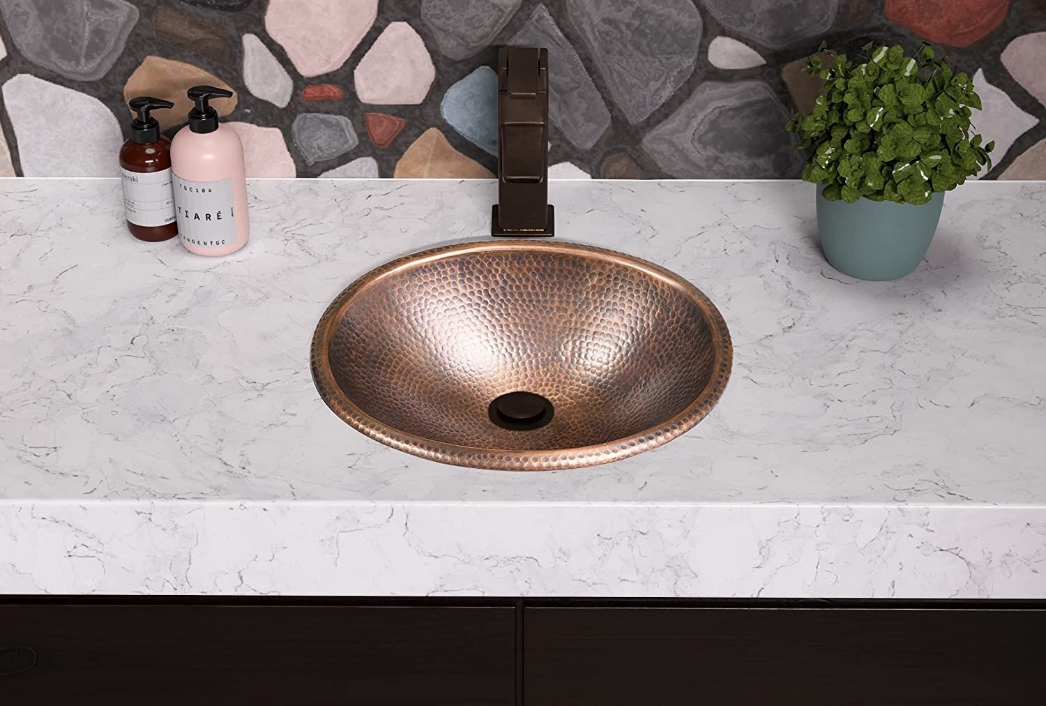 Copper Bathroom Sink Bath Vanity Hammered Finish Oval Bowl Single Drop & Faucet for sale online 