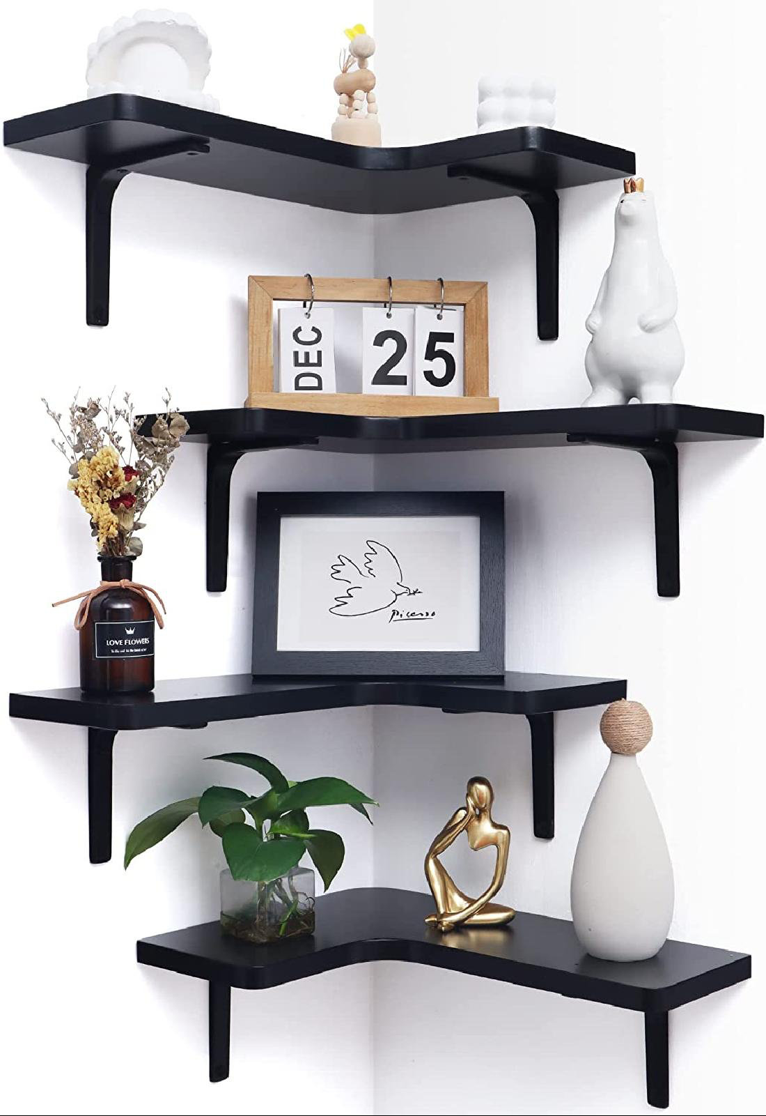 Orren Ellis Corner Floating Shelves Corner Wall Shelves Wall Mounted Corner Storage Display