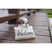 NEW SHIH TZU,MALTESE,BULL DOG PUPPY RESIN BATTERY TABLE CLOCK+WAGGING TAIL 