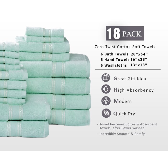 Red Barrel Studio® Wilma Combed Zero-Twist 18 Piece 100% Cotton Towel ...