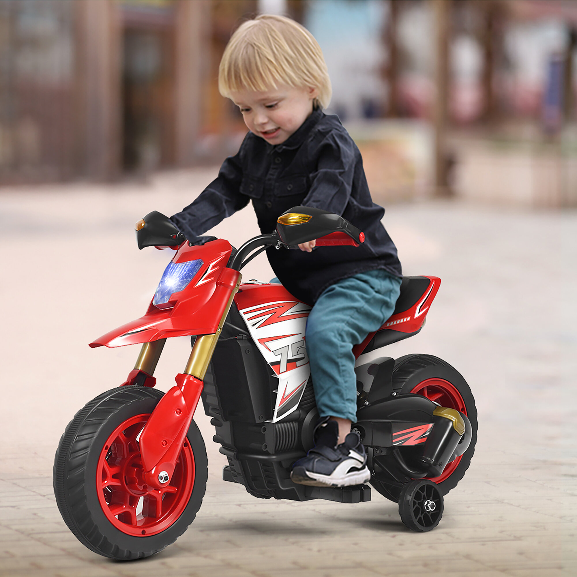 Powered Ride On Motorcycle Dirt Bike Electric Kids Motorbike 6V W/Training Wheel 