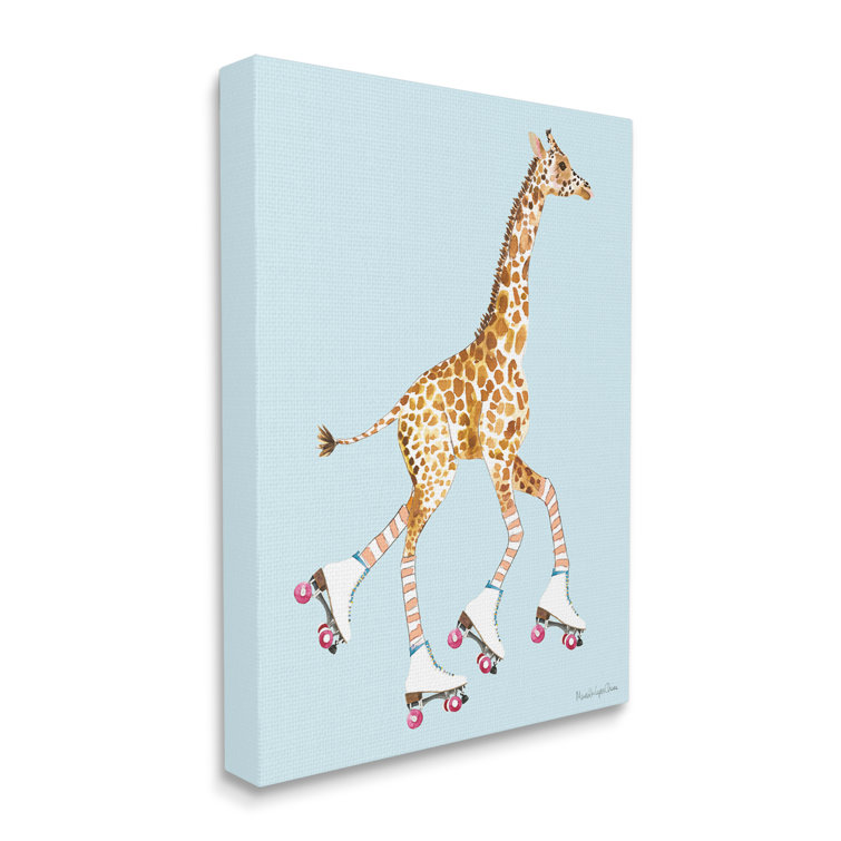 Stupell Industries Funky Giraffe Roller Skates Pink Wheels Striped