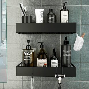 Wall Mounted 19 inches Bathroom Shelves Black SUS304 Shower Caddy Rack Storage 