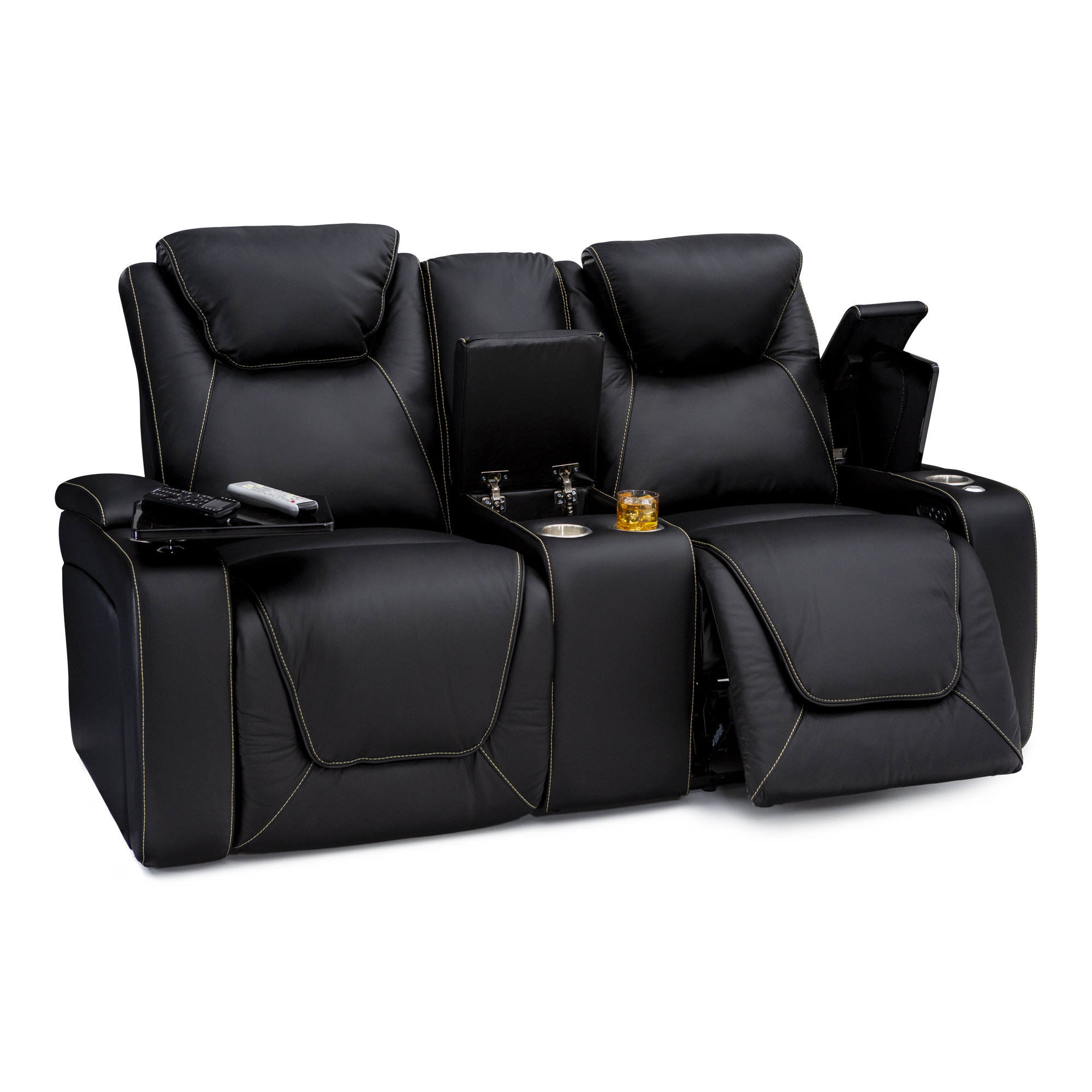 Latitude Run® 75'' Wide Genuine Leather Home Theater Loveseat with Cup
