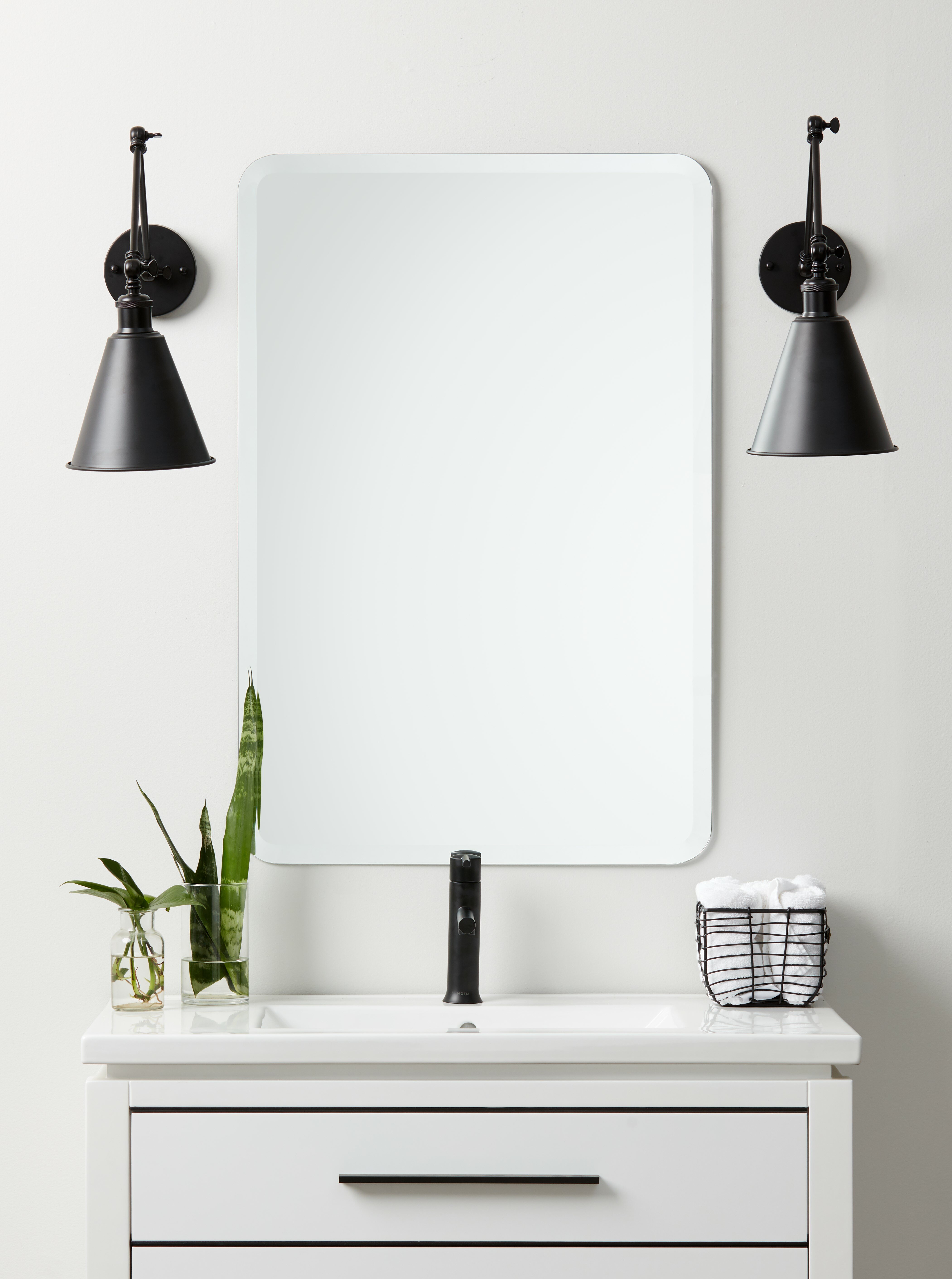 Details about   Plain Bathroom Mirror Wall Mounted Modern Bevelled Luxury Frameless Round Square 