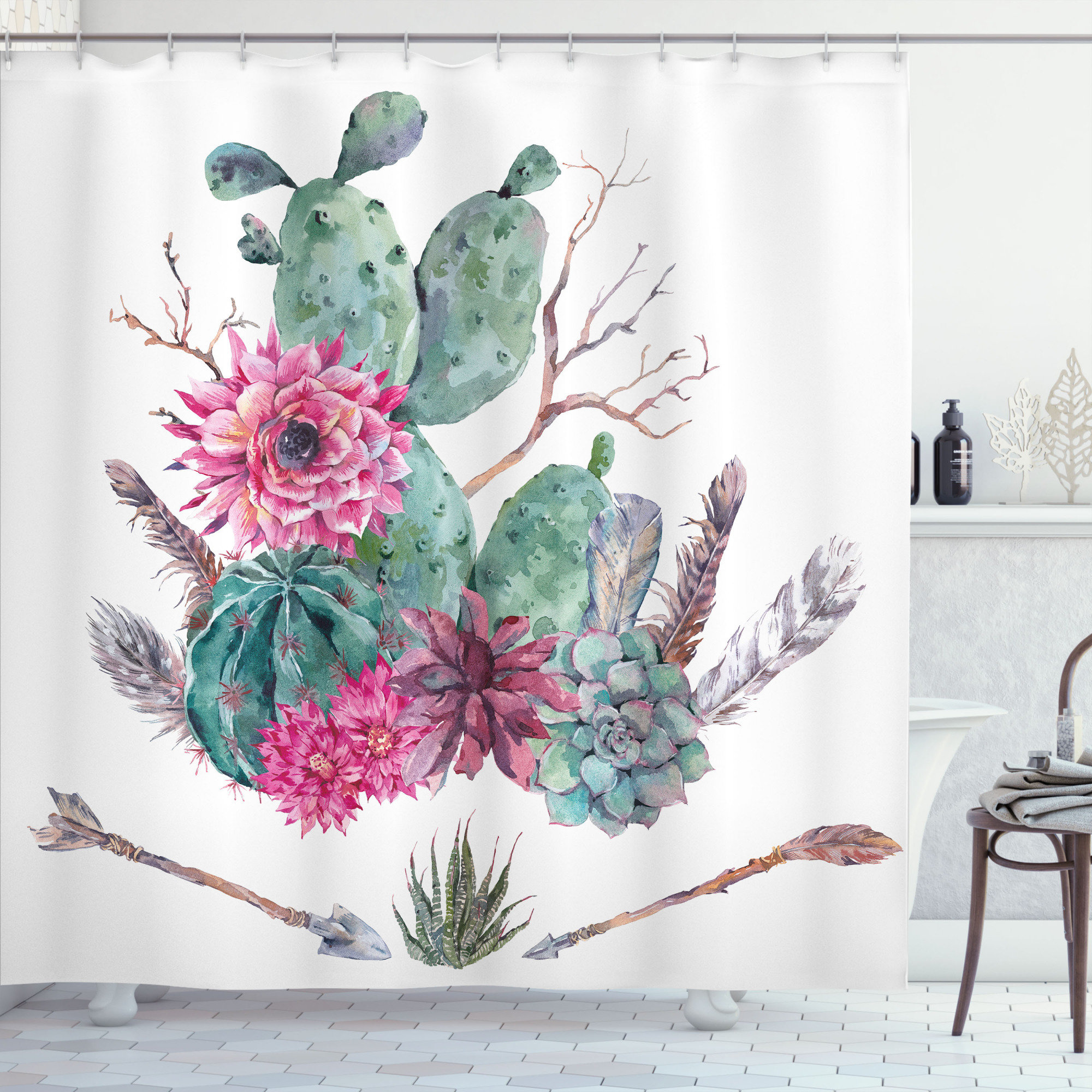 East Urban Home Cactus Shower Curtain Set + Hooks Wayfair