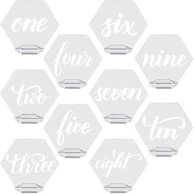 21 Pcs Clear Acrylic Hexagon Place Cards with Stand for Wedding Table Numbers 