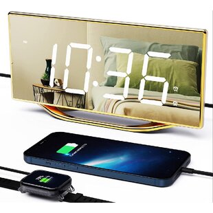 Digital Alarm Clock for Heavy Sleepers Adults,Loud Alarm Clock with USB Charger,8.7 LED Mirror Desk Clock for Bedroom,Dimming Mode,Dual Alarm,12/24H,Snooze,Battery Backup,Room Decor,Teens 