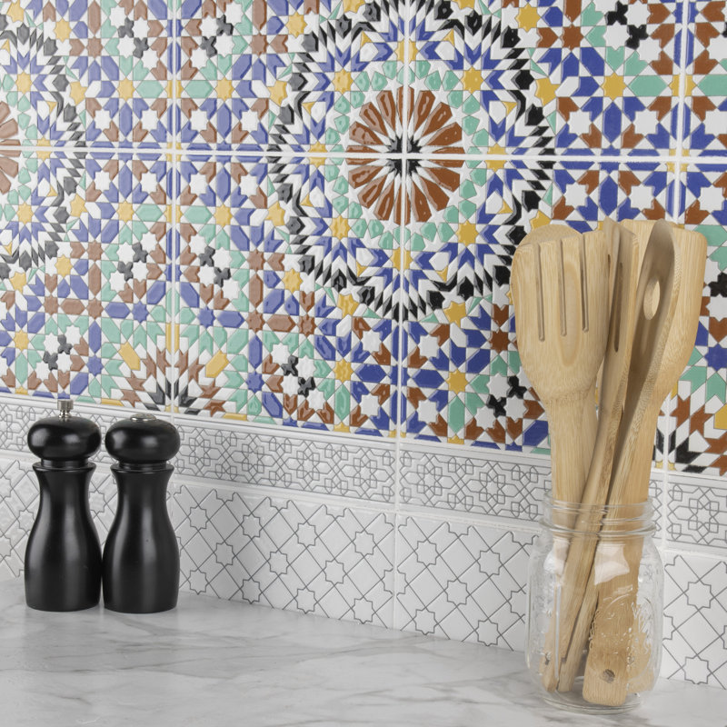 Merola Tile Sevillano Andalusia 8" x 8" Ceramic Patterned Field Tile