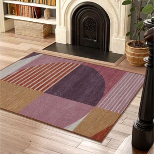 Geometric Baby Pink & Mustard Yellow Area Rugs Small Large Bedroom Fireplace Mat 