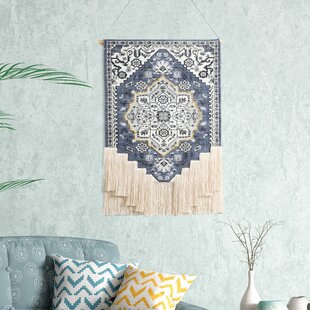 100% Cotton Moroccan Style Woven Fine Tapestry Wall Hanging & Tassels 55" x 62" 