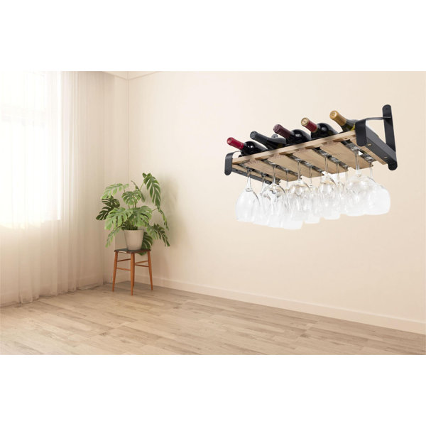 17 Stories Amathous 5 Bottle Wall Mounted Wine Bottle & Glass Rack ...
