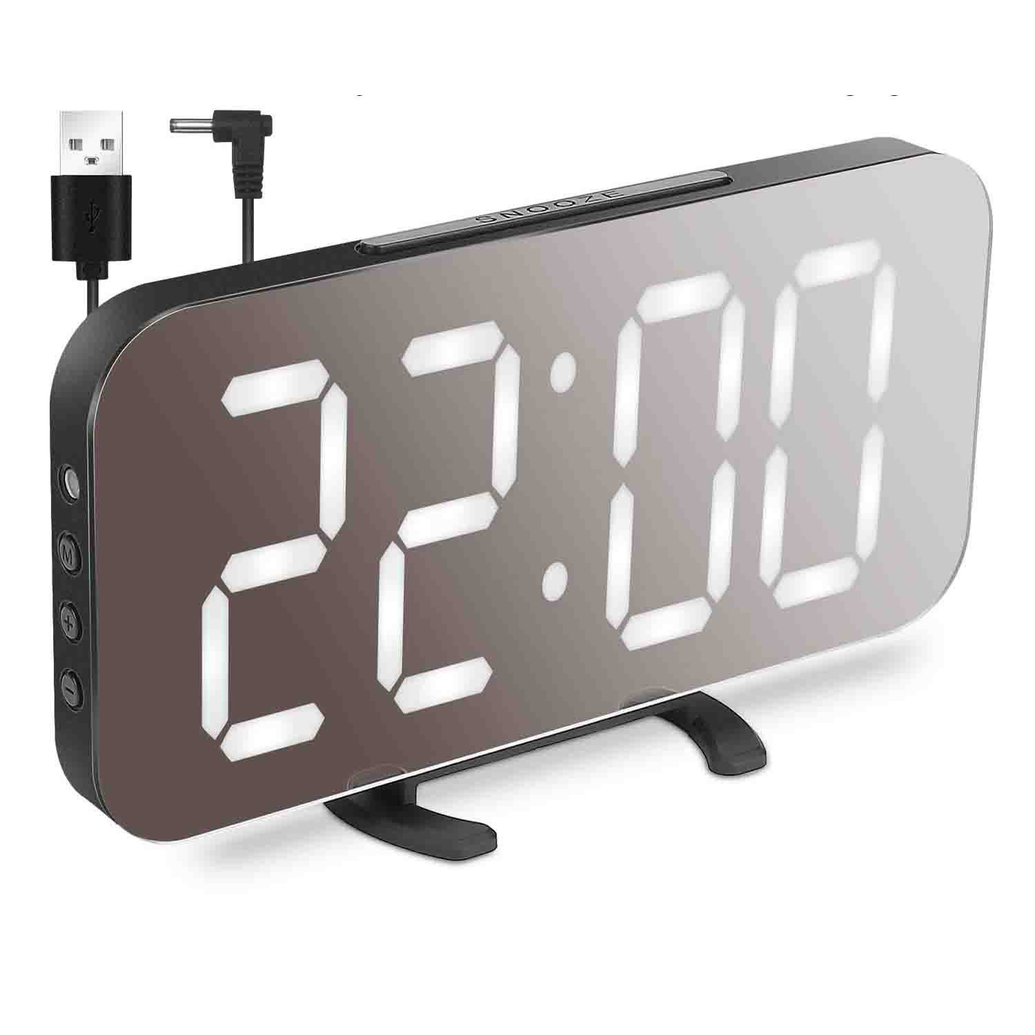 Latitude Run® Mirror LED Alarm Clock Electronic Snooze Night Light