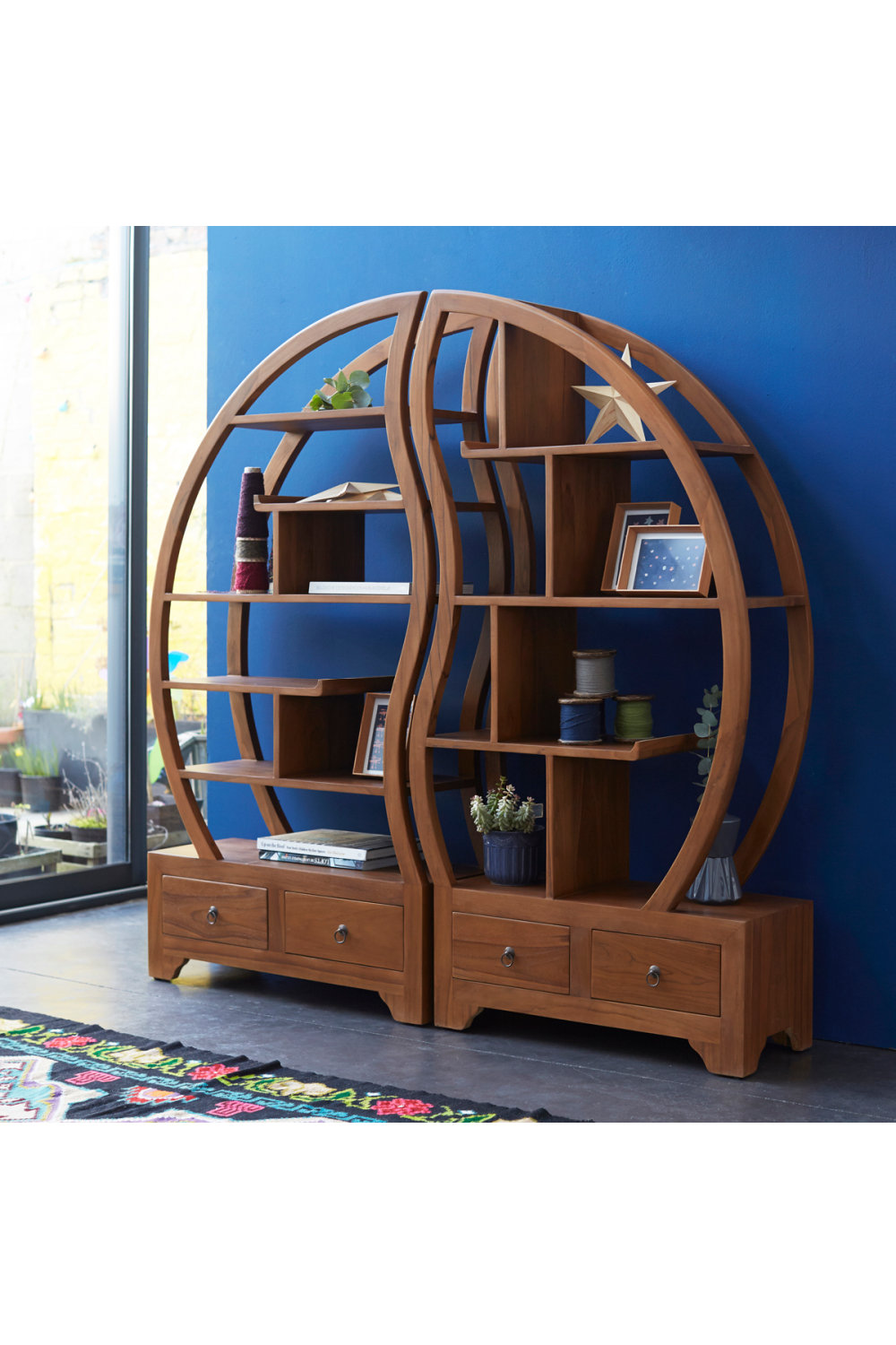 Tikamoon 61'' H x 61'' W Solid Wood Geometric Bookcase Wayfair