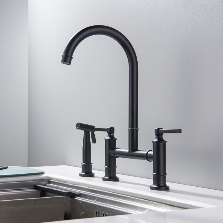 Pull Out Bridge Kitchen Faucet with Side Spray