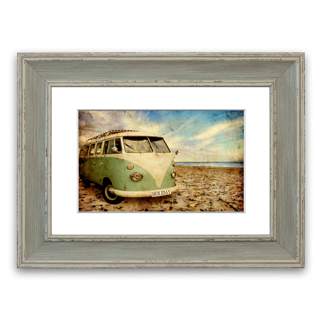 East Urban Home Gerahmtes Poster Lass uns surfen fahren Größe: 50 cm H x 70 cm B, Rahmenart: Blau