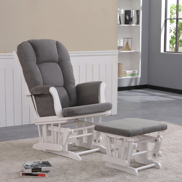 Baby Rocker Glider Nursery Rocking Chair and Nursing Ottoman Stool Gray White 