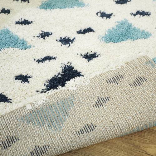 Wrought Studio Dodger Geometric Blue/Beige Shag Area Rug | Wayfair