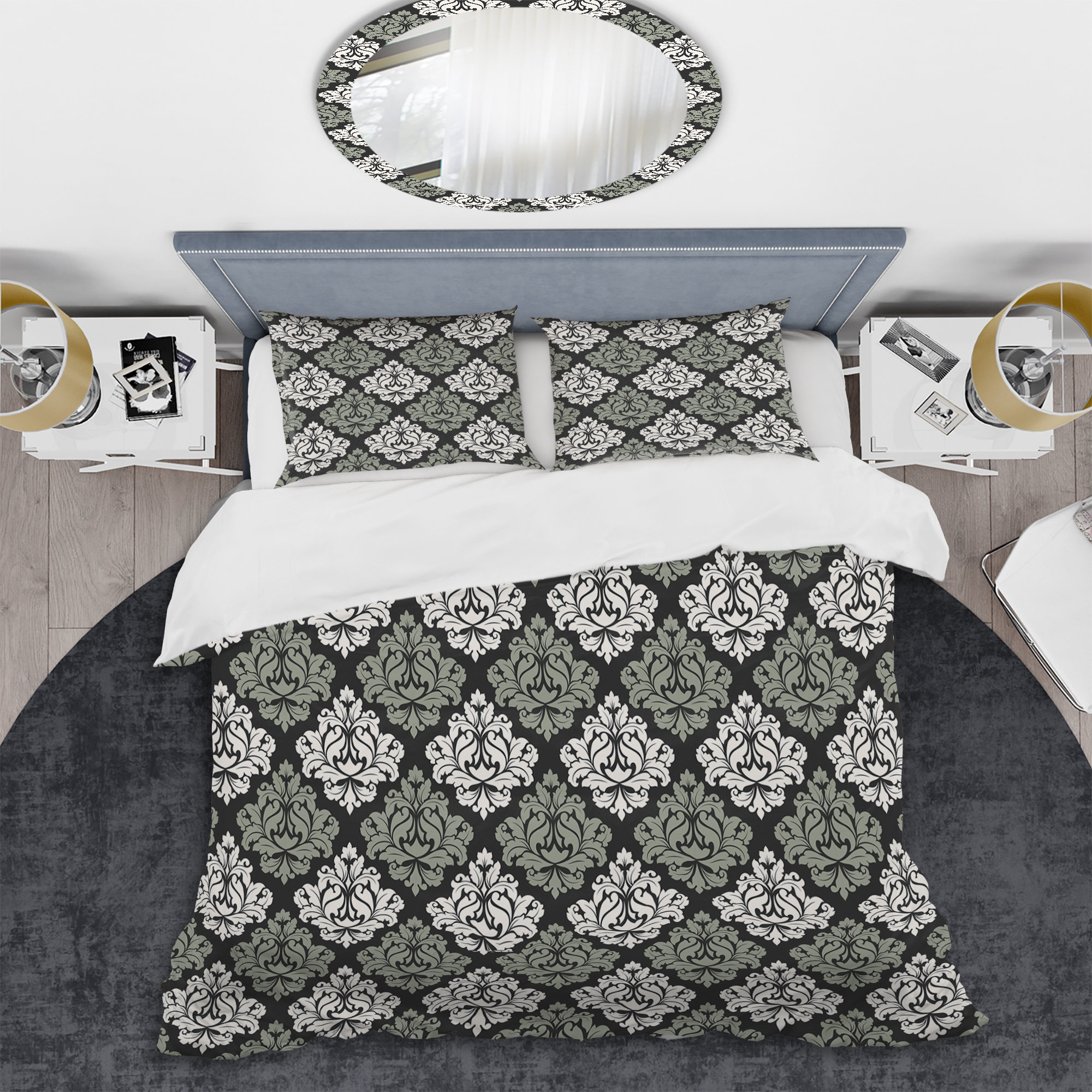 Bless international Grey Damask Duvet Cover Set Wayfair