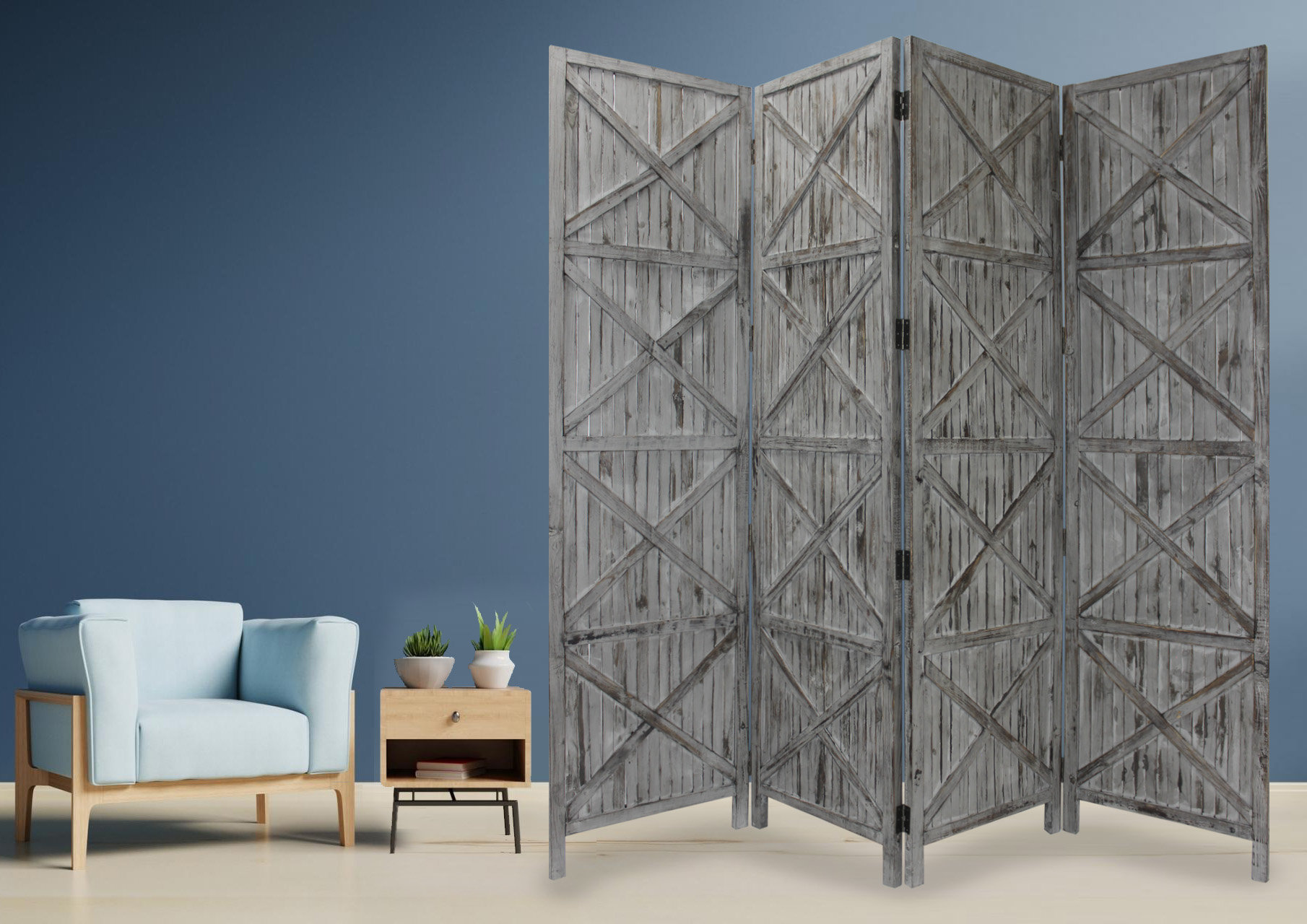 Gracie Oaks Tellis 84'' W x 84'' H 4 Panel Solid Wood Folding Room